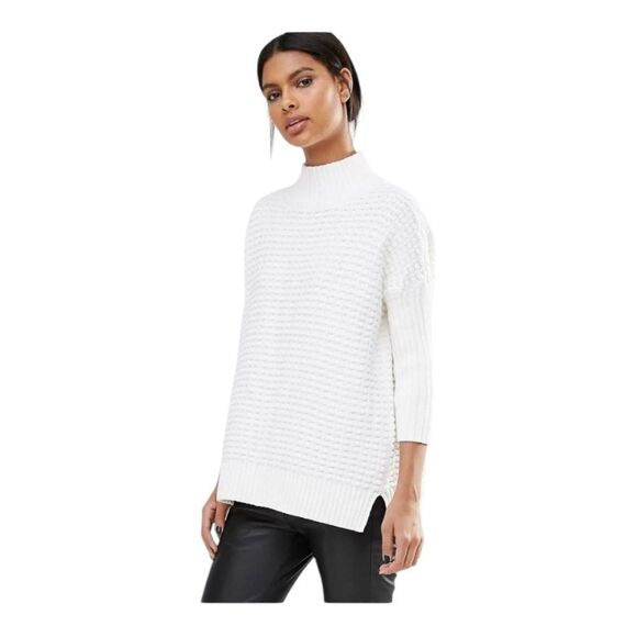 French Connection Mozart Popcorn High Neck Jumper Winter White Size S - Picture 6 of 7